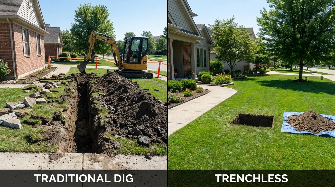 Trenchless sewer repair with minimal yard damage versus traditional excavation in Rosebud, SD